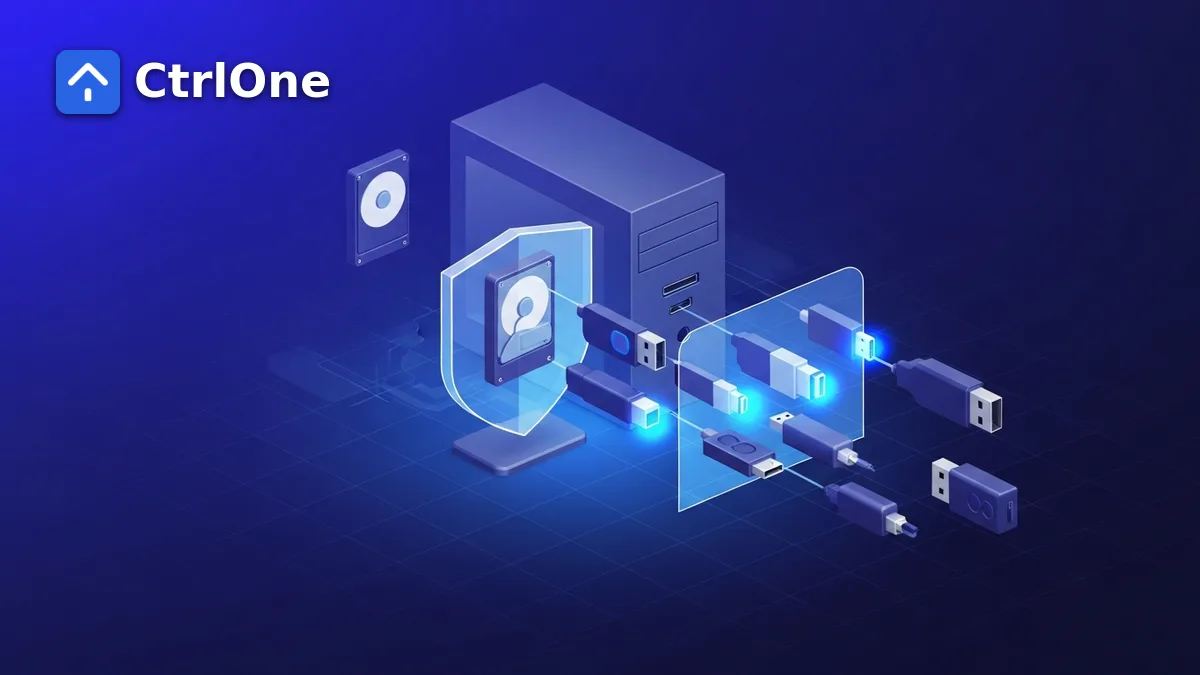 Device control software governing USB and peripheral access on corporate PCs - CtrlOne blog illustration